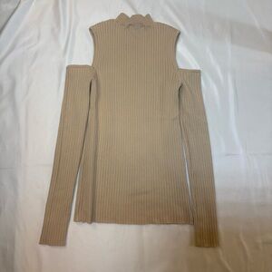 Forever 21 Beige Ribbed Knit Cold-Shoulder Mock Neck Top Size Small